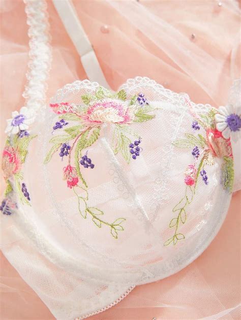 Floral Embroidered Mesh Sexy Lingerie Set For Wedding Season Shein Uk