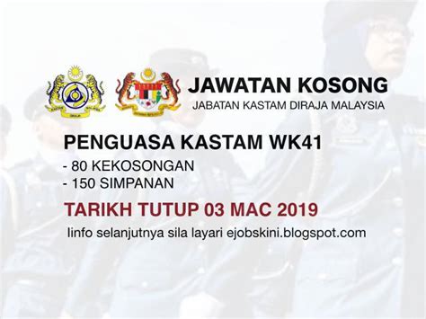 Jawatan Kosong Penguasa Kastam Wk Tarikh Tutup Mac