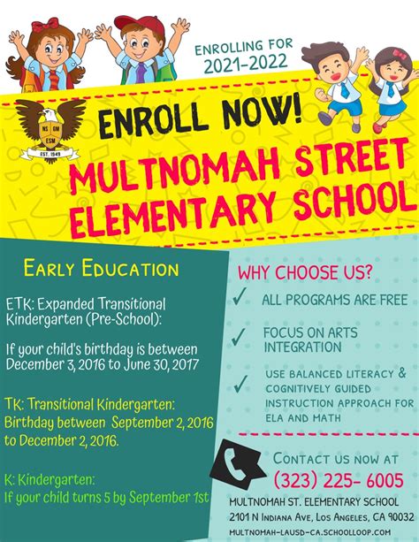 Enrollment Information Parents New Multnomah Street Elementary