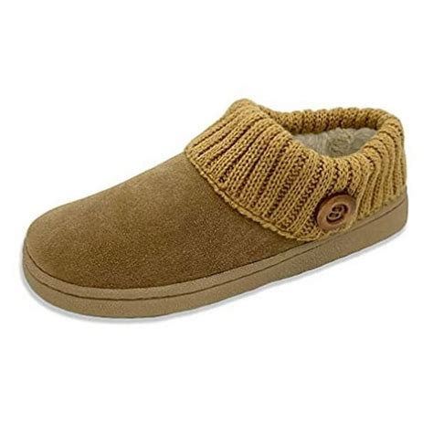 Clarks Suede Leather Knitted Collar Clog Plush Faux Fur Lining Slippers Chestnut Chestnut 11