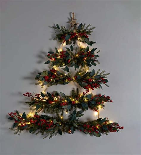 Lighted Hanging Wall Christmas Tree | Plow & Hearth | Wall christmas ...