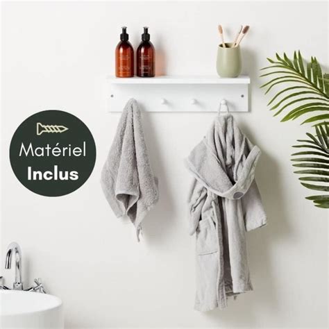 Etagere Murale Bois Avec Crochets Blanc Porte Manteau Mural Porte