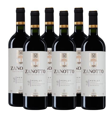 Pack De Vinho Fino Tinto Seco Merlot Zanotto 750 Ml Caixa 06