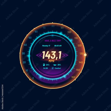 Vetor De Car Speedometer Neon Dial Speed Gauge Dashboard Futuristic