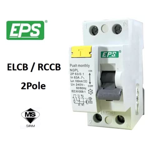 EPS 40A 63A 2 POLE 30mA 100mA ELCB RCCB SIRIM Approve Shopee Malaysia