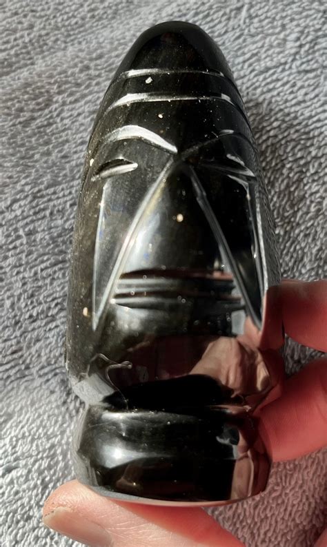 Vintage Carved Spotted Golden Sheen Obsidian Aztec Mayan Head Etsy