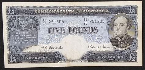 Australia 1954 Five Pounds Coombs Wilson Fine The Purple Penny