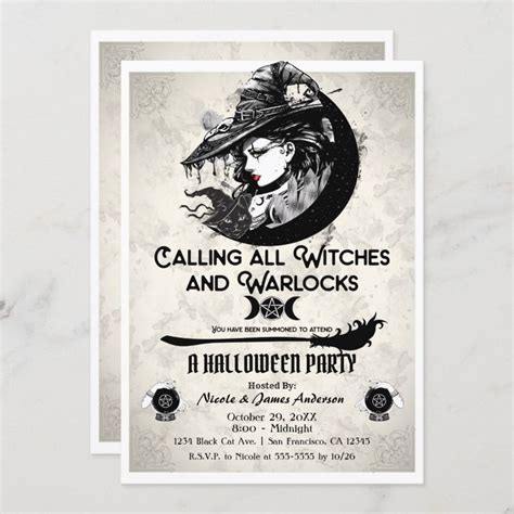 Witches Warlocks Vintage Witch Halloween Party Invitation Zazzle