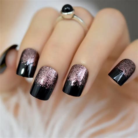 Black Nails With Gold Tips White Nails With Gold Glitter