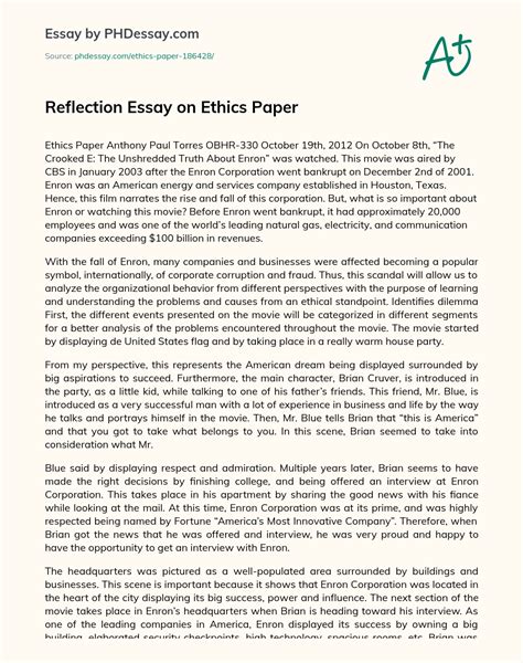 Reflection Essay On Ethics Paper Summary Example PHDessay