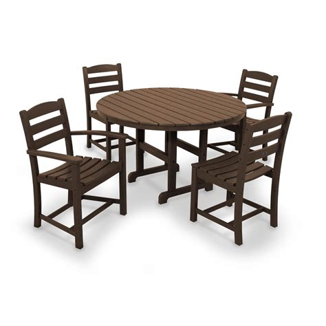 Polywood La Casa Cafe 5 Piece Round Farmhouse Dining Set Mahogany Bbqguys