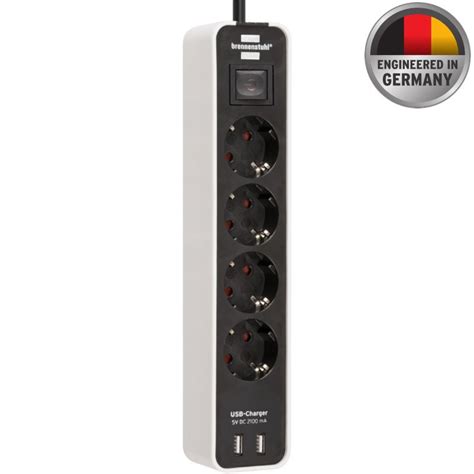 Brennenstuhl 4 x USB 8 Soketli Kablolu Kule Tipi Priz Ayırıcı Siyah