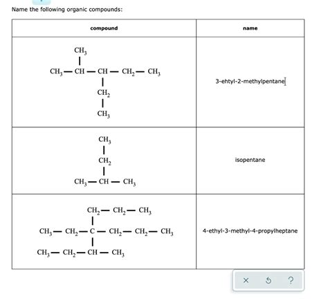 Solved Name The Following Organic Compounds Compound Name Chegg