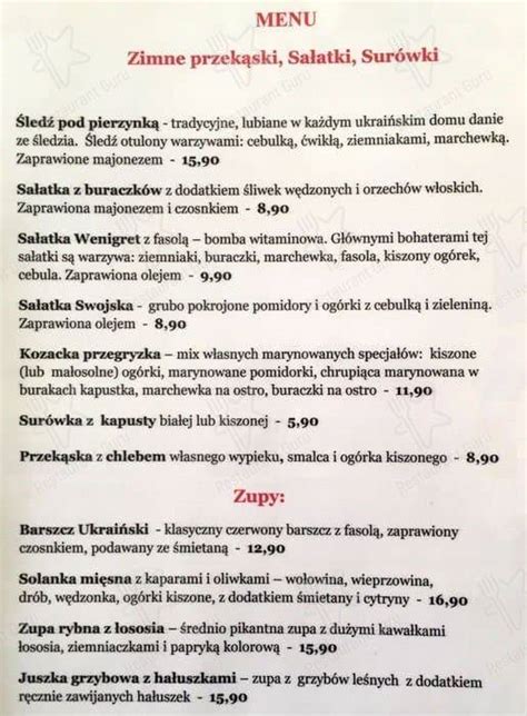 Menu At Restauracja Ukrai Skie Smaki Restaurant Warsaw