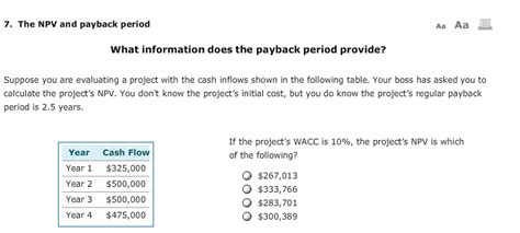 Solved The Npv And Payback Period What Information Does The