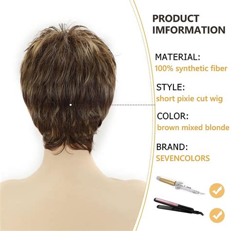 SEVENCOLORS Short Dark Brown Mixed Blonde Highlight Pixie Cut Wigs With