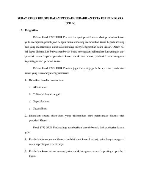 Surat Kuasa Peradilan Tata Usaha Negara Surat Kuasa Khusus Dalam Perkara Peradilan Tata Usaha