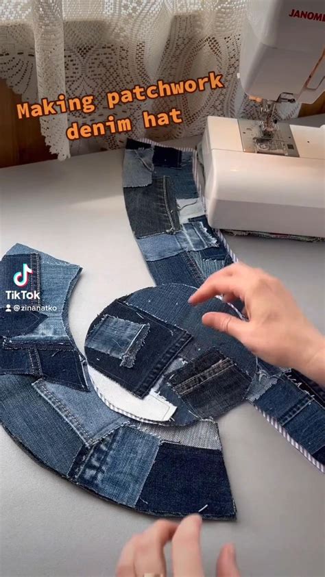 The Process Of Making Patchwork Denim Bucket Hat Zinanatko On Etsy