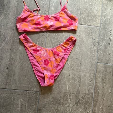 PacSun Swim Pacsun Floral Pink And Orange Bikini Set Poshmark