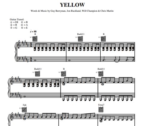 Coldplay Yellow Sheet Music Notes, Chords Download Printable Ukulele ...