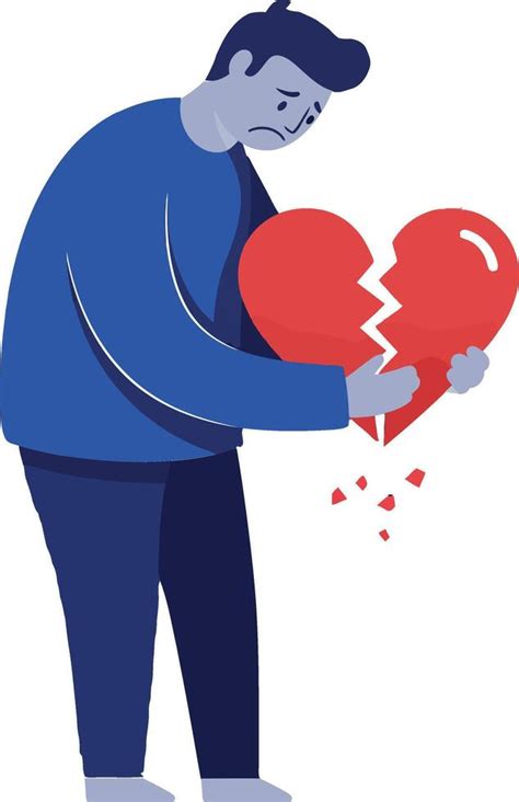 man holding  broken heart symbol   minimal flat design