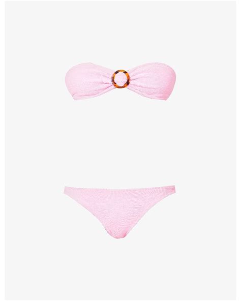 Hunza G Synthetic Flora Crinkle Textured Bikini Set In Bubblegum Pink