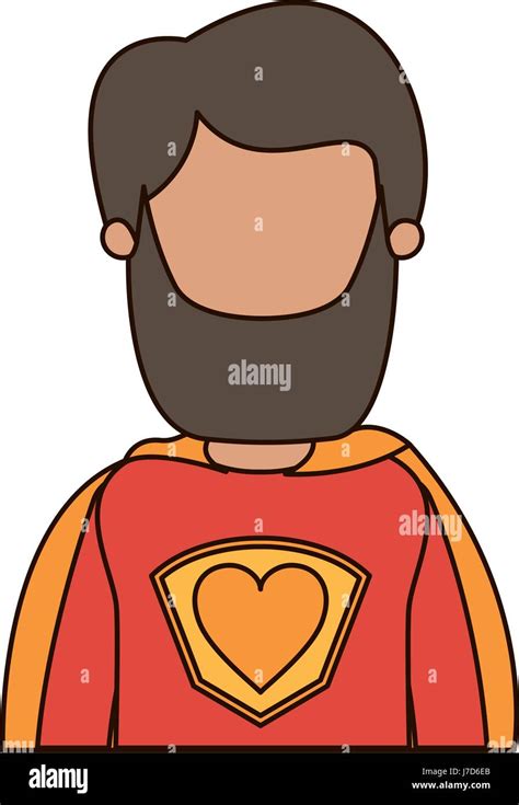 Colorful Caricature Faceless Half Body Super Hero Man With Beard And