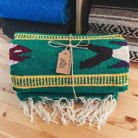 Green Fish Design Handwoven Mexican Blanket Southwest Blanket