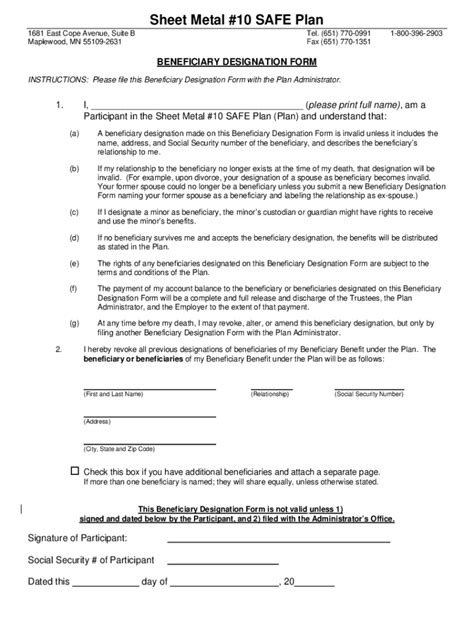 Fillable Online Beneficiary Designation Form For SAFE Plan 112551 WPD 2