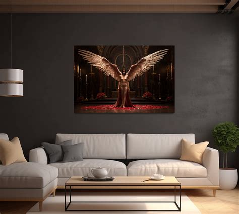 Gothic Angel in Cathedral Canvas Art Print, Woman With Wings Wall Art ...