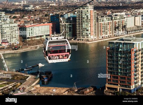 Emirates Air Line Cable Car Crosses River Thames Between The O2 North