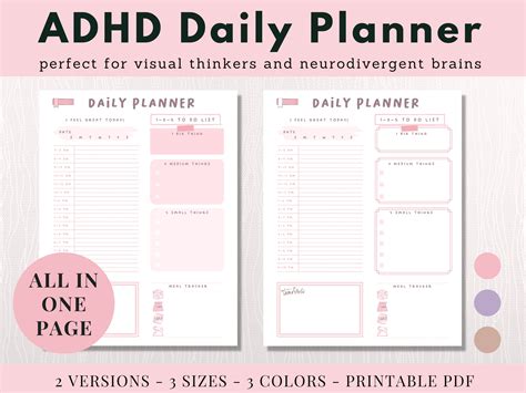 ADHD Daily Planner Printable Neurodivergent Planner For Time Etsy