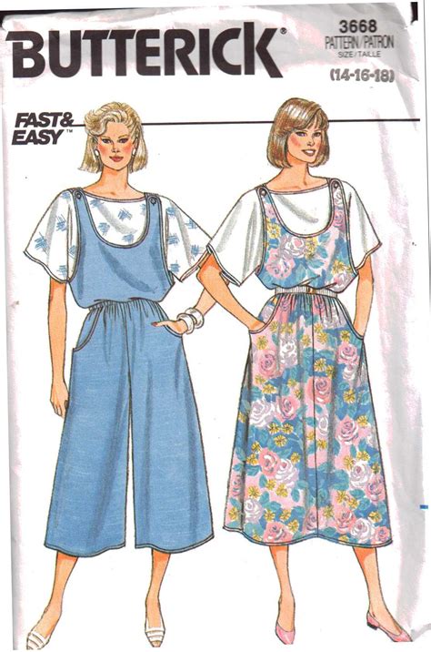 Butterick 3668 Jumper Jumpsuit Tops Size 14 16 18 Uncut Sewing Pattern