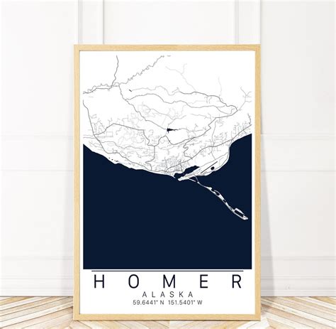 Homer Alaska Map Art Print Map of Homer AK City Art Framed Unframed or Canvas Wayfinder Creative ...