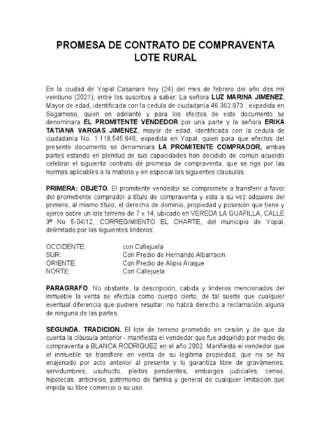 Promesa De Contrato De Compraventa Lote 24 Febreo Pdf Derecho