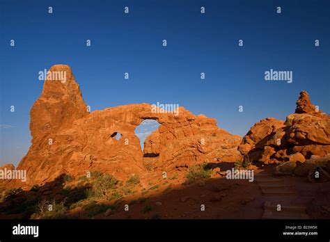 Natural Red Rock Arches At Arches National Park In Utah Usa Stock Photo