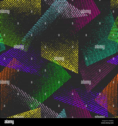 Abstract seamless chaotic pattern with urban geometric elements. Grunge neon texture background ...