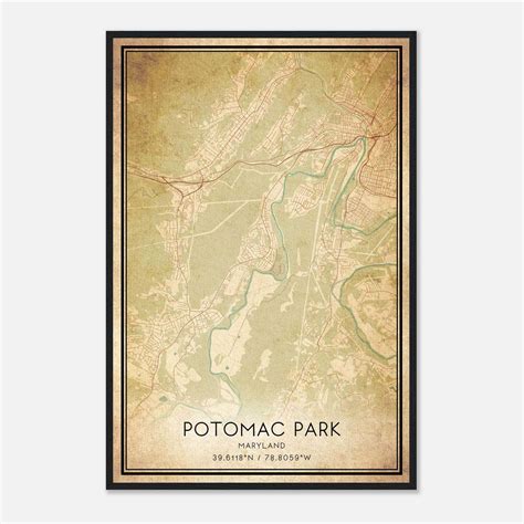 Vintage Potomac Park Maryland Map Poster, Potomac Park MD City Road