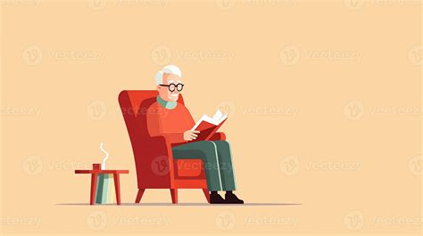 Old Man Reading A Book While Sitting In A Chair Vector Illustration Generative Ai 27763041