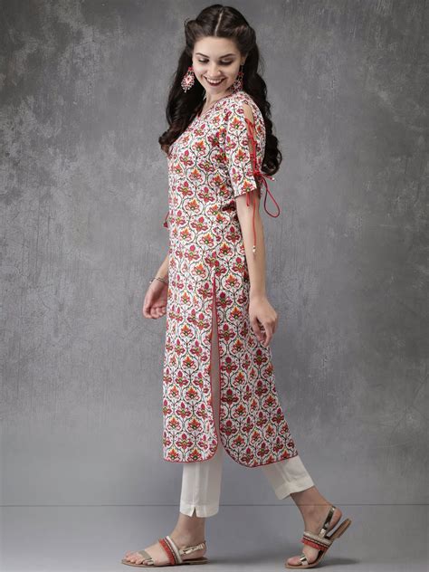 Buy Anouk Women White And Red Printed Straight Kurta Kurtas For Women