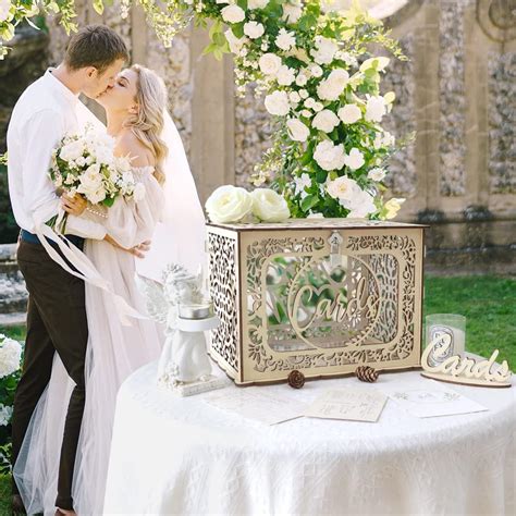 Ourwarm Silver Wedding Card Box For Wedding Reception Wooden Card