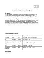 Conductivity And Ph Lab Docx Sarah Dawson Sam Dunn Hanna Purdy Katie