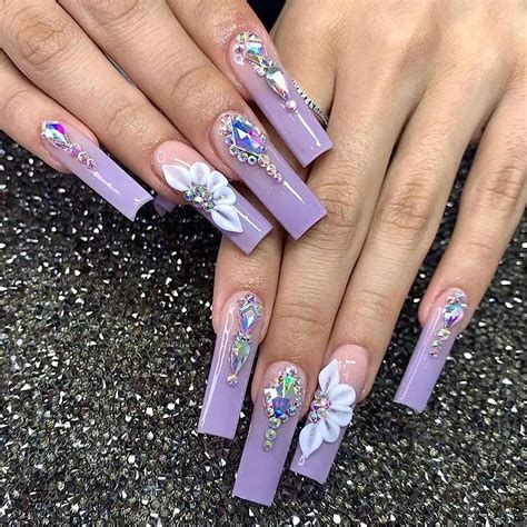 Votacos Press On Nails Long Coffin Fake Nails Purple False Nails With