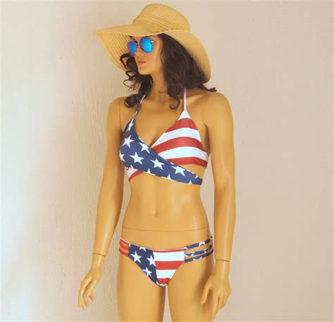 American Flag Wrap Bikini Top Scrunch Butt Cheeky Bottoms Usa Etsy