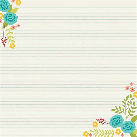 A Blue And Yellow Flowered Border On A Lined Paper Background With