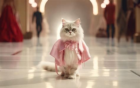 Premium Photo A Cat With A Pink Bow On Its Neck Is Standing On A