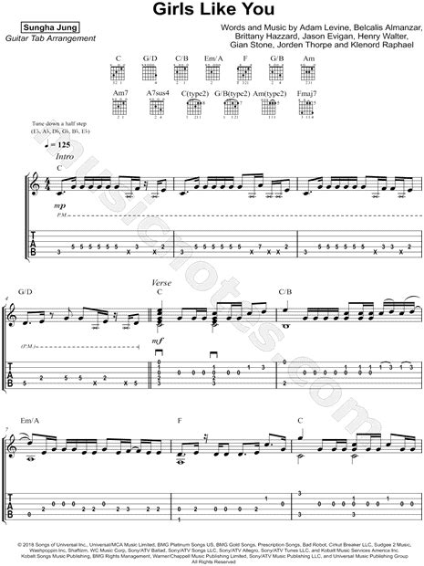 Sungha Jung Girls Like You Guitar Tab In C Major Download And Print Sku Mn0189662