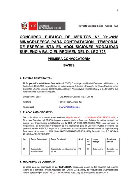 Bases Concurso Publico Cargo Esp Adquisiciones Pdf