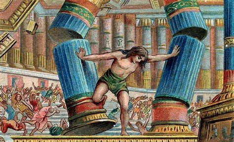 Samson Bringing Down The Temple Of Dagon Chromolithography