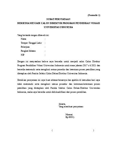 Inilah Contoh Surat Pernyataan Bersedia Bekerja Penuh Waktu Terbaru